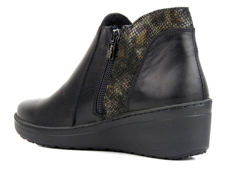 Eleganckie botki damskie na koturnie - HELIOS Komfort 596, czarne 2