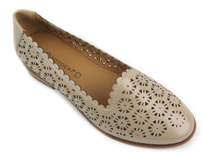 Półbuty, mokasyny damskie Potocki 24-12320, złote