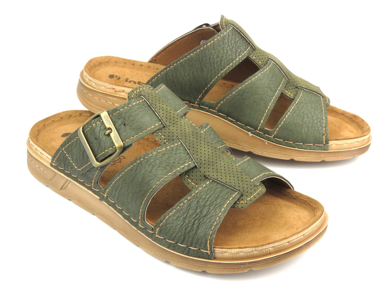 Wygodne klapki męskie na klamrę- INBLU DS-02, zielone