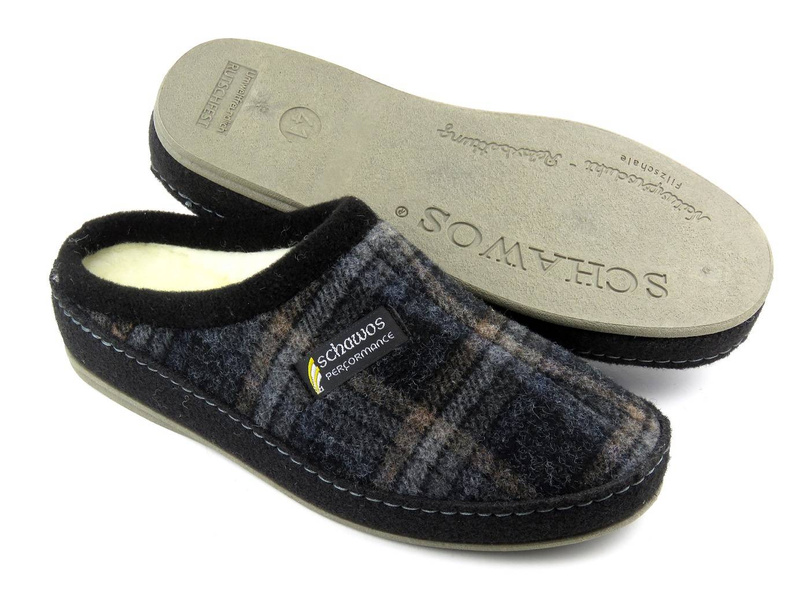 Filcowe kapcie męskie w kratę - SCHAWOS 220200, czarne