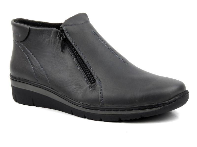 Skórzane botki damskie na suwak - HELIOS Komfort 545-2, szare