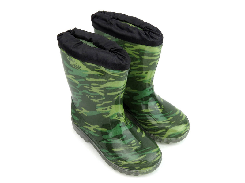 Wysokie kalosze dziecięce - WOJTYŁKO 2205, zielone moro