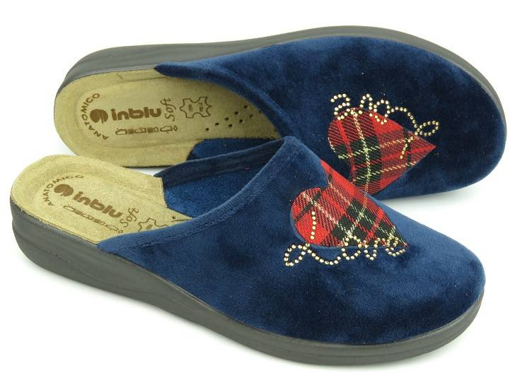 Kapcie damskie ze skórzaną wkładką - INBLU CF-36, ganatowe z serduszkiem i napisem LOVE