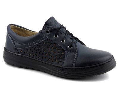 Lekkie, wygodne półbuty damskie z ażurowym wzorem - Helios Komfort 375, granatowe