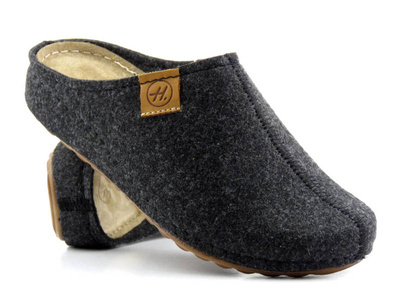 Filcowe kapcie damskie ze skórzaną wkładką - HELIOS Komfort 104, grafitowe 2