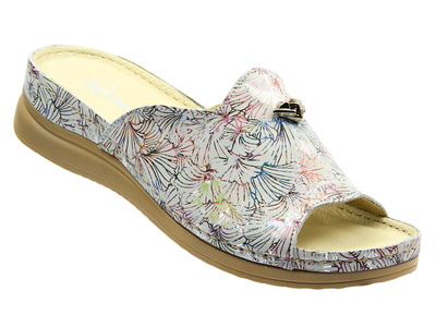 Skórzane klapki damskie białe Helios Komfort 141