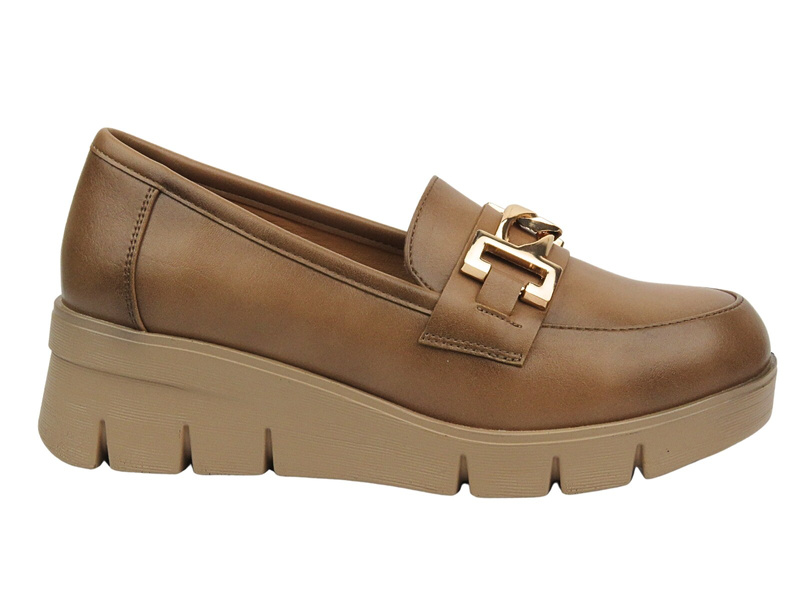 Półbuty, mokasyny damskie na grubej podeszwie - Potocki 24-12490, beżowe