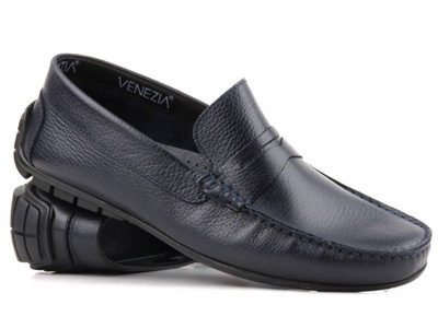 Skórzane mokasyny męskie VENEZIA 41327F, granatowe