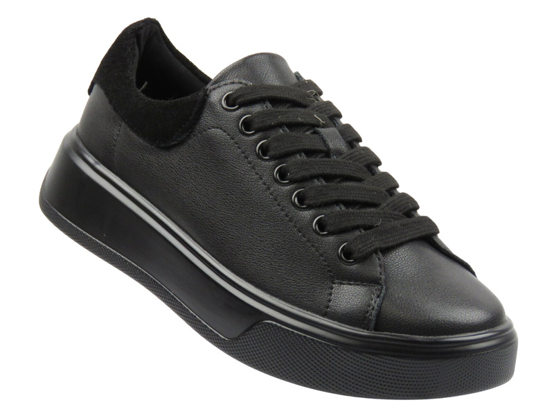 Skórzane sneakersy damskie na platformie czarne Cambell 25-19347