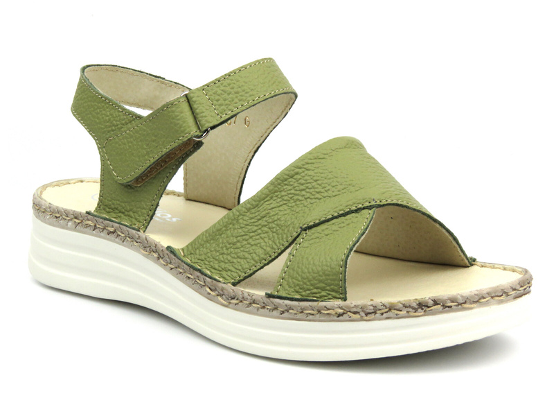 Skórzane sandały damskie ze skrzyżowanymi paskami - HELIOS Komfort 123, zielone
