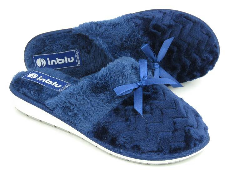 Miękkie kapcie damskie z futerkiem - INBLU JULIA, granatowe