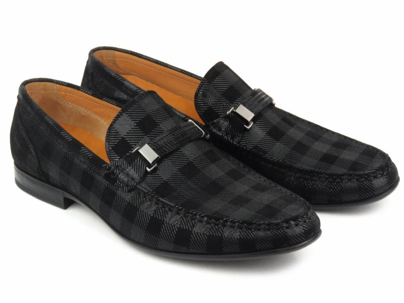 Eleganckie mokasyny męskie JOHN DOUBARE 673A-15-H04, czarne w kratkę