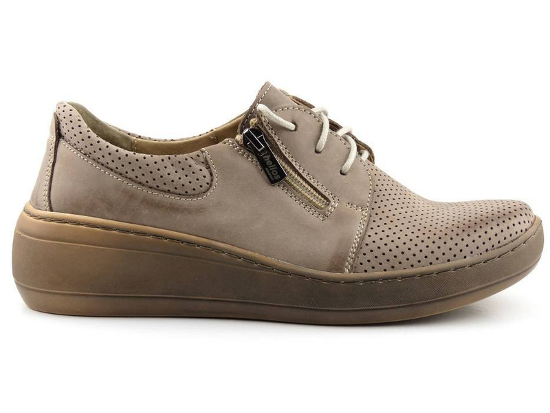 Skórzane półbuty damskie na grubej podeszwie - Helios Komfort 328S, beżowe