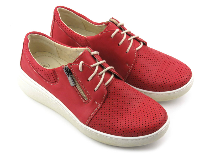 Wygodne półbuty damskie na grubej podeszwie - Helios Komfort 328S, czerwone