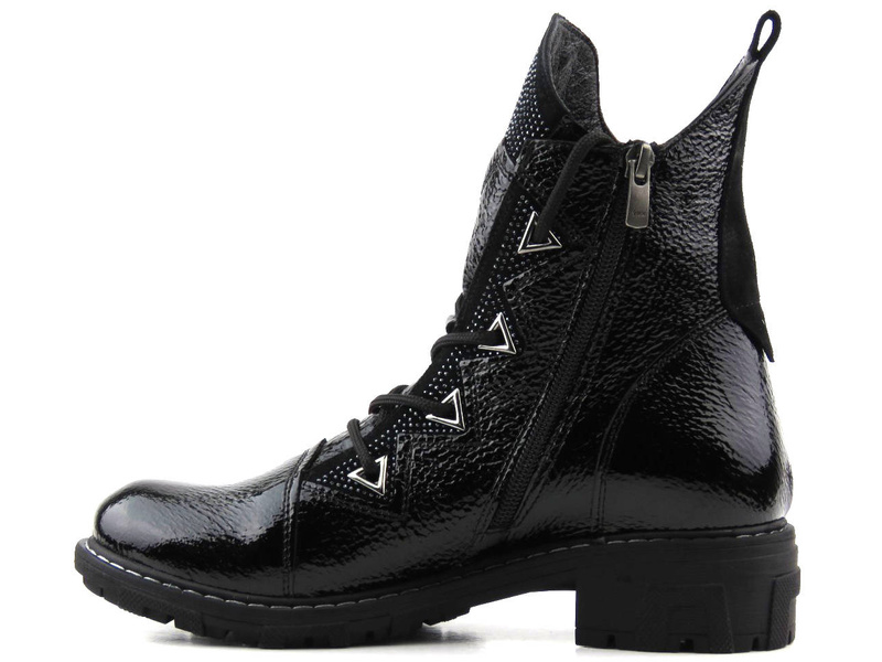 Bogato zdobione botki damskie lakierowane - VENEZIA 018419095, czarne