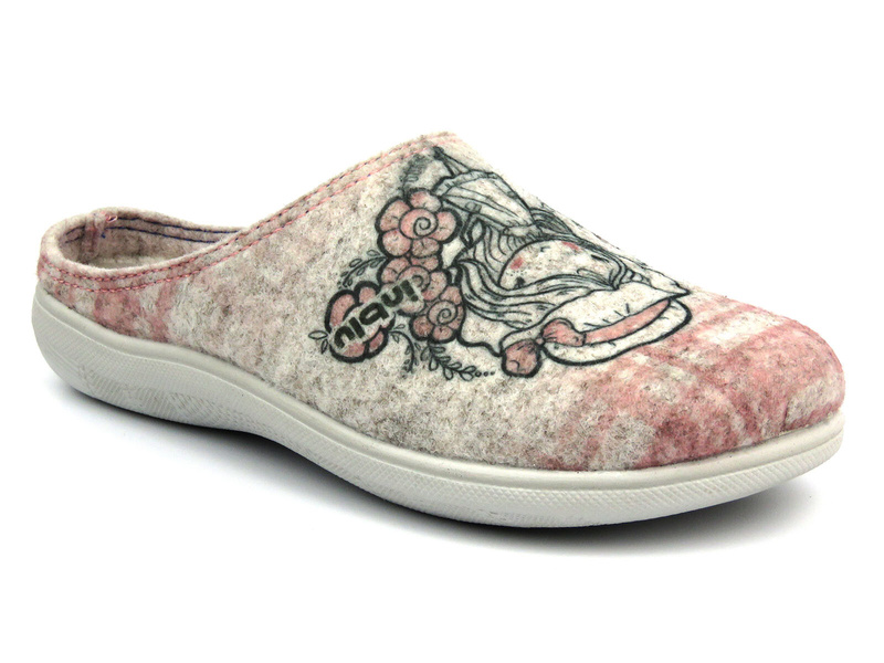 Kapcie damskie, dziewczęce z miękką wkładką - INBLU TIGRE BS-61, beżowo-różowe