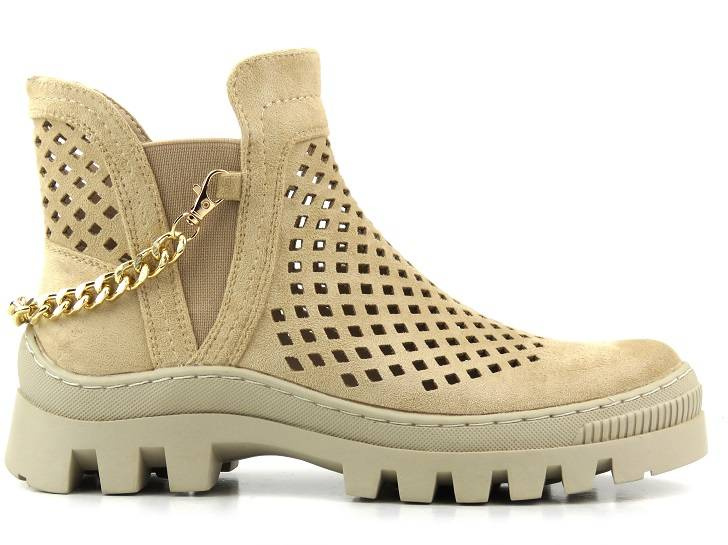 Botki damskie wiosenne, ażurowe workery - Potocki 23-12028BG, beżowe