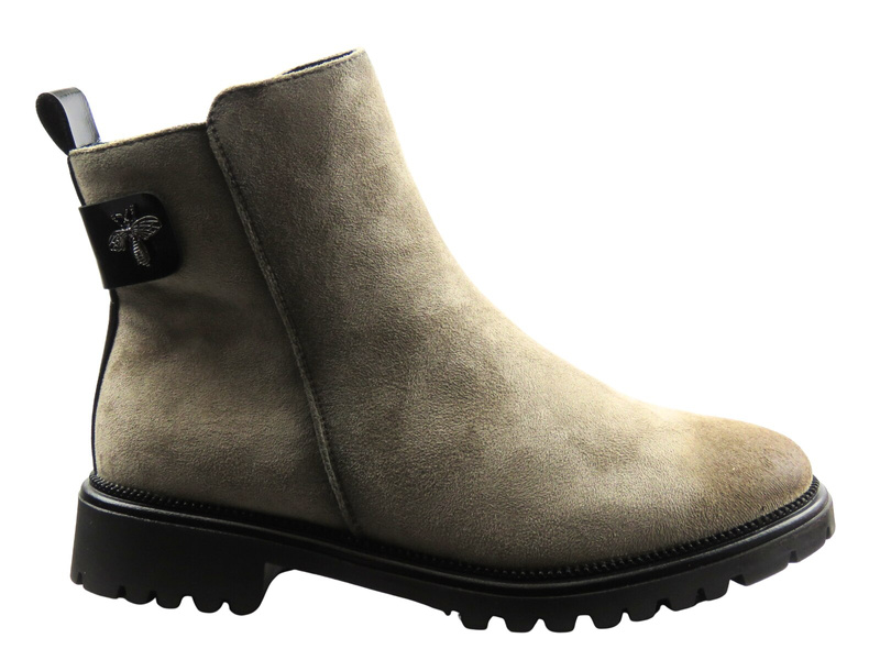 Ocieplane, klasyczne botki damskie khaki Potocki 25-19314