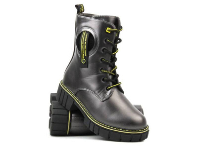 Ciepłe kozaki, trapery dziecięce, młodzieżowe z wełną - MISS E 22DZ23-5244, szare