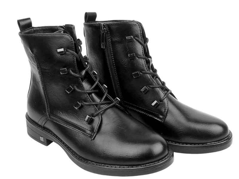 Ocieplane Botki Damskie - Potocki 24-12456 Czarne Na Zamek