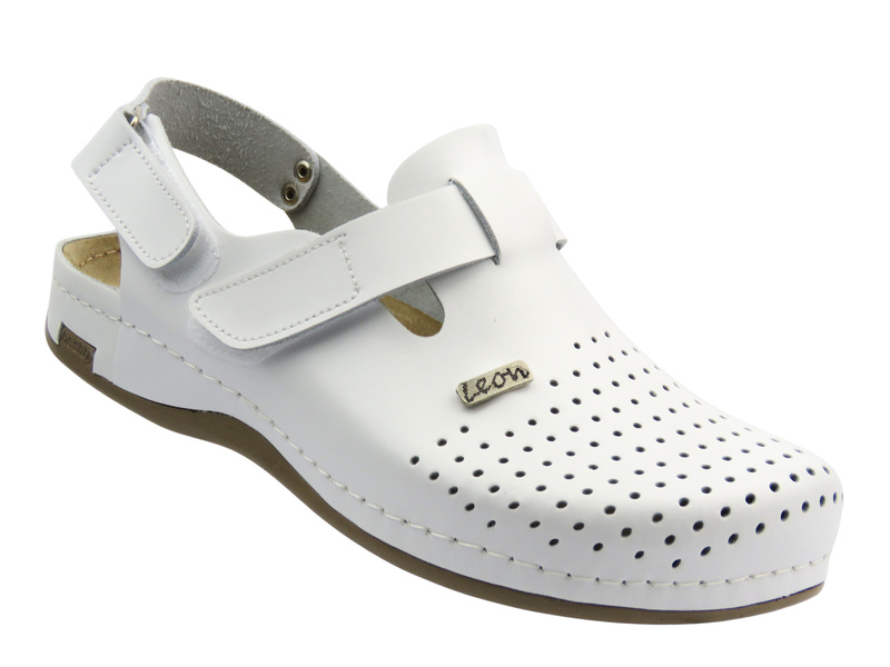Skórzane Klapki Damskie Leon 951, białe