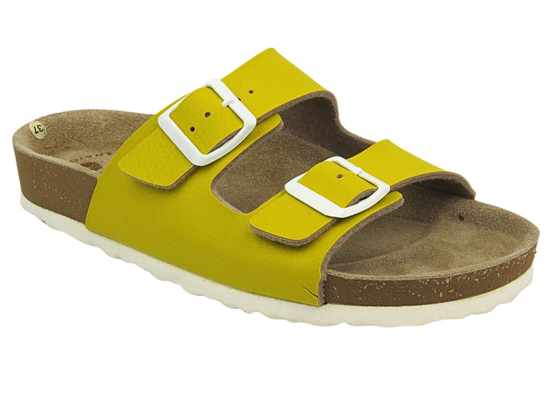 Wygodne klapki damskie ze skóry ekologicznej - INBLU 15,źółte