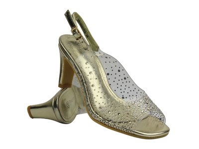 Sandały damskie z silikonową cholewką - Potocki 25-43317, złote