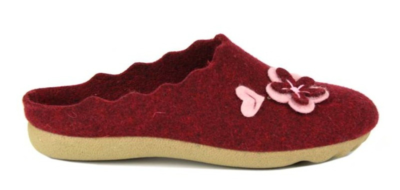 Ciepłe kapcie damskie z naturalnego filcu - Manitu 320385, bordowe