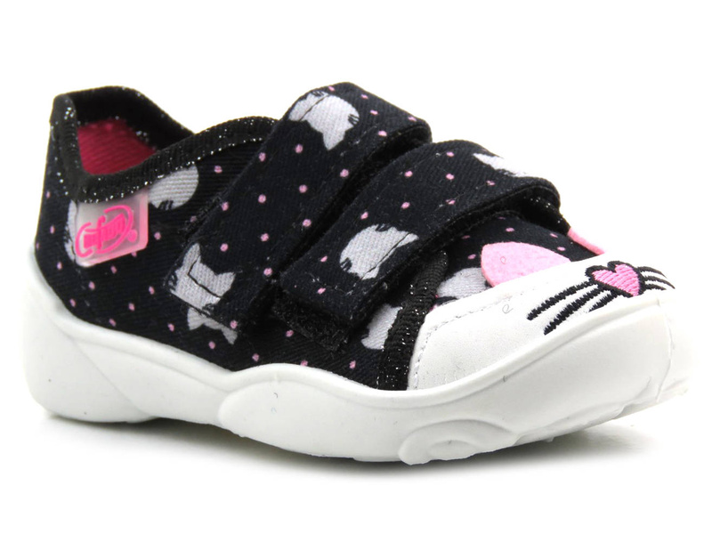 Kapcie, buty dziecięce na rzepy - BEFADO 907P151, czarne w kotki