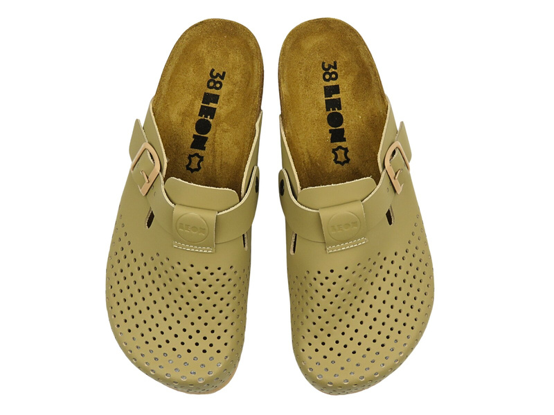 Skórzane Klapki Damskie Leon 4250 beżowe