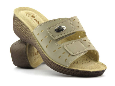 Klapki damskie z przewiewną cholewką - INBLU GL-52, beżowe