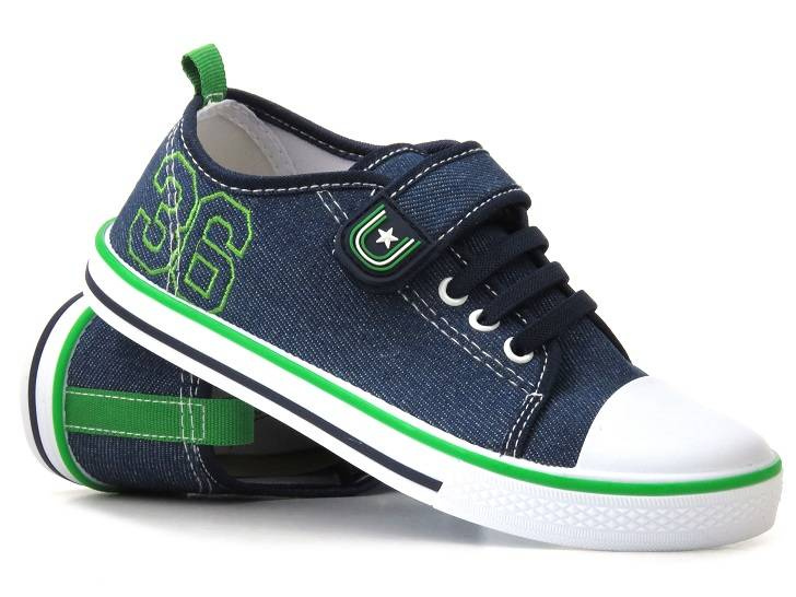 Trampki, tenisówki dziecięce American Club TEN 83/23 84/23, granatowe z zielenią 