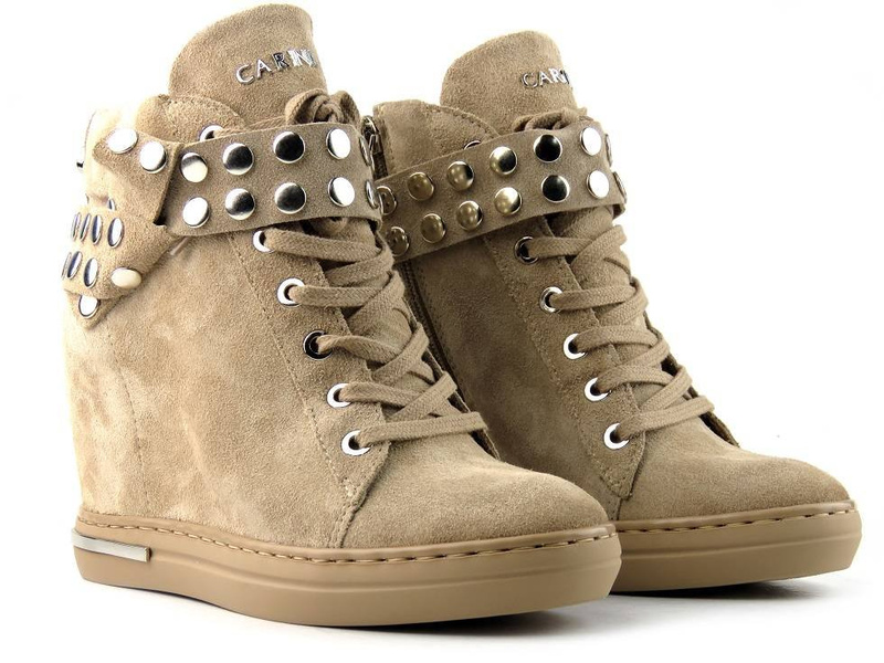 Sneakersy damskie na ukrytym koturnie - CARINII B7021, beżowe