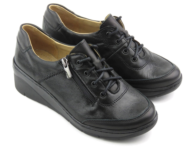 Wygodne półbuty damskie ze skóry - Helios Komfort 334S, czarne