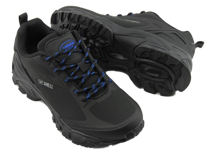 Trekkingi męskie młodzieżowe czarno-niebieskie American Club Softshell HL 18/21