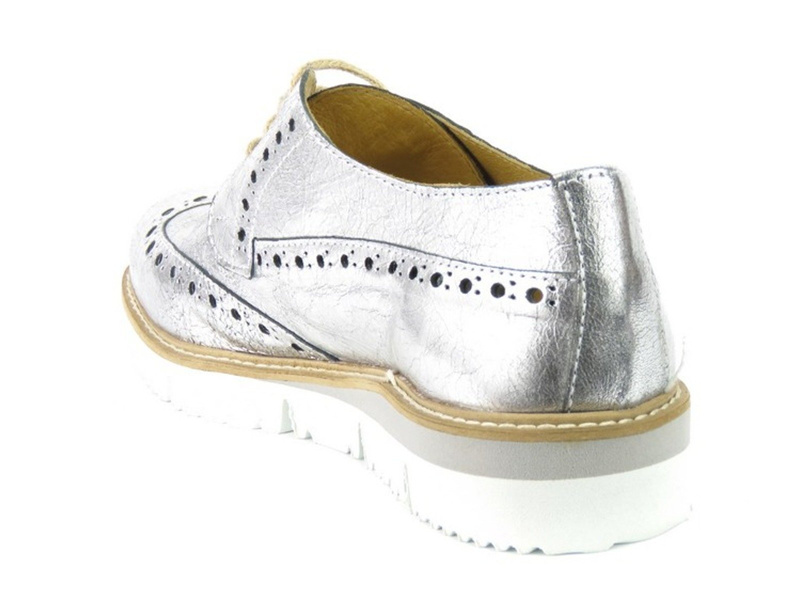Skórzane brogsy damskie Venezia F602, srebrne