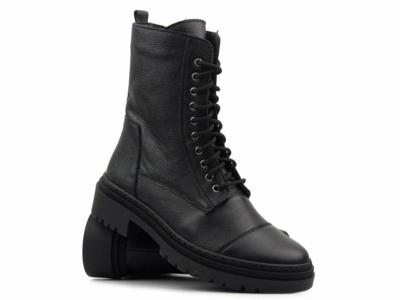 Ciepłe trzewiki, wysokie botki damskie - Wasak 0640, czarne