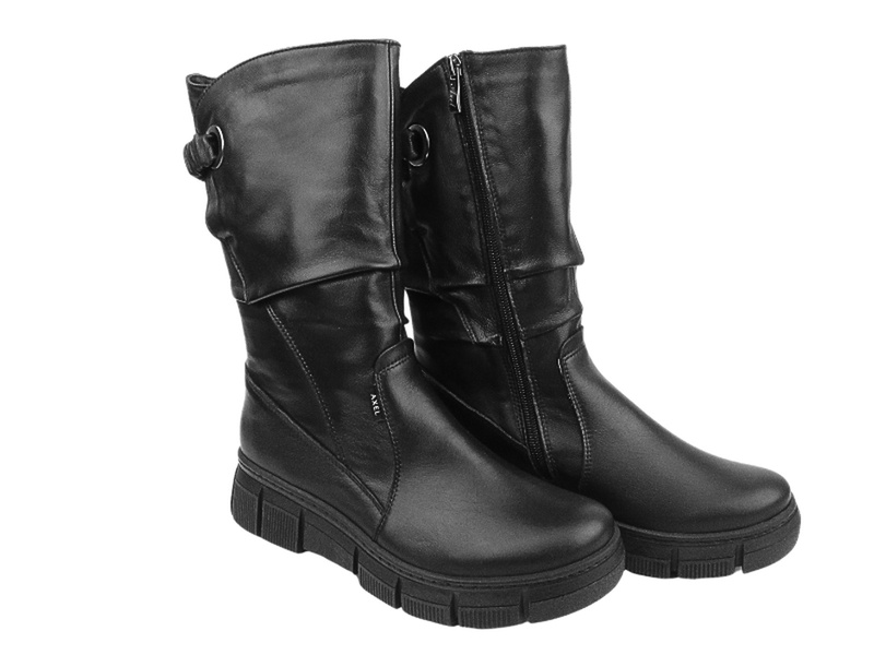 Skórzane kozaki damskie - AXEL 4501, czarne