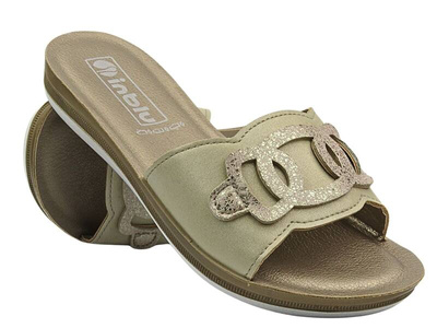 Klapki damskie z klamrą - INBLU PONZA, złote