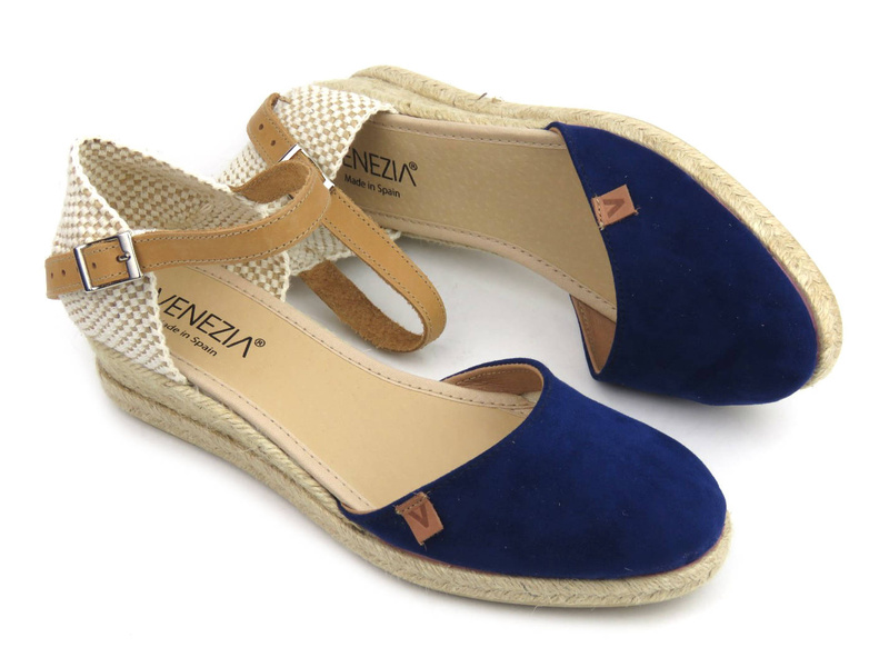 Sandały, espadryle damskie na koturnie - VENEZIA 230803, granatowe