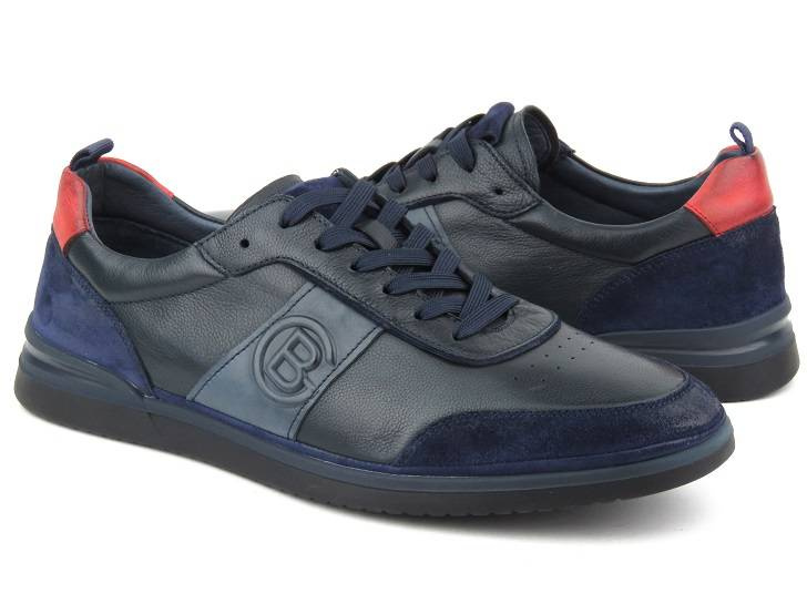 Buty męskie sportowe skórzane - JOHN DOUBARE QA537WIA-AB59, granatowe