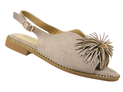 Stylowe sandały damskie Potocki 26-43349, khaki