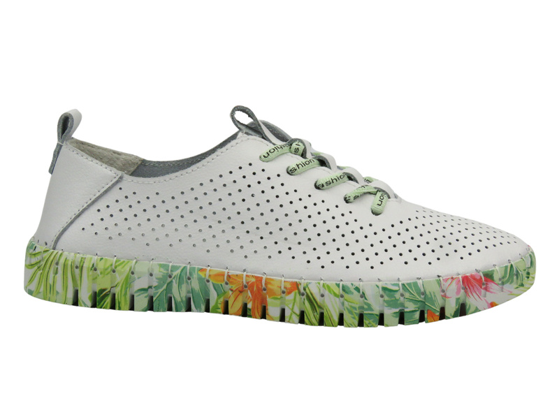 Skórzane półbuty damskie - Nika Komfort H-609, białe