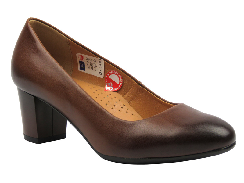 Skórzane czółenka na słupku brązowe Galant 4030