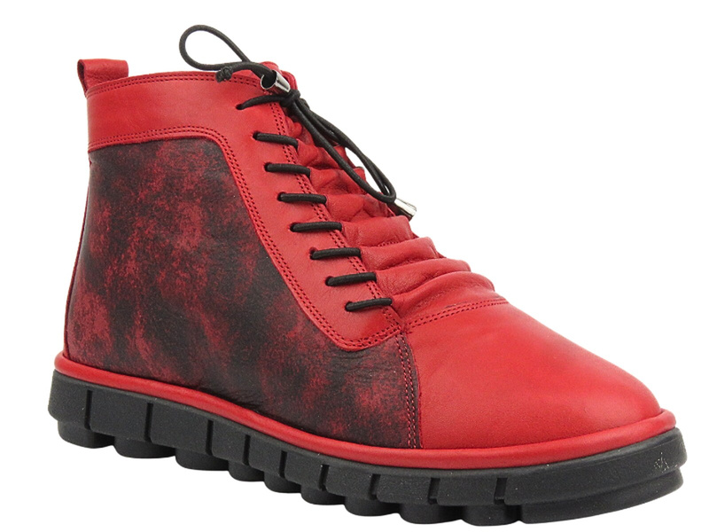 Botki, trzewiki damskie z miękkiej skóry - MANITU 990532-04, czerwone