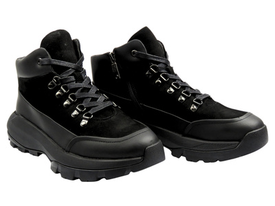 Skórzane sneakersy męskie - JOHN DOUBARE QH6012-204L-G1247, czarne