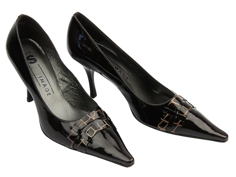 Skórzane czółenka na szpilce - But-S F516, ciemnobrązowe