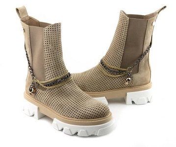 Botki damskie, workery zamszowe CARINII B7023, beżowe