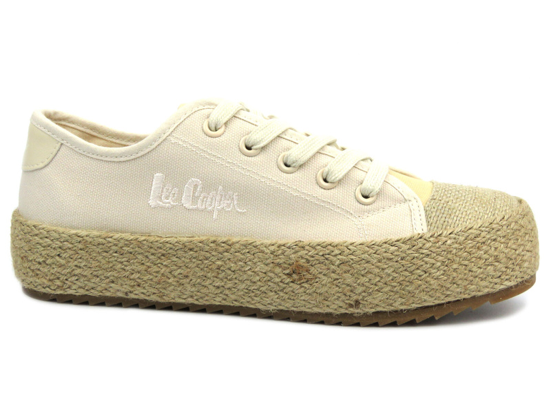 Trampki damskie z plecioną podeszwą - Lee Cooper LCW-24-31-2191L, beżowe