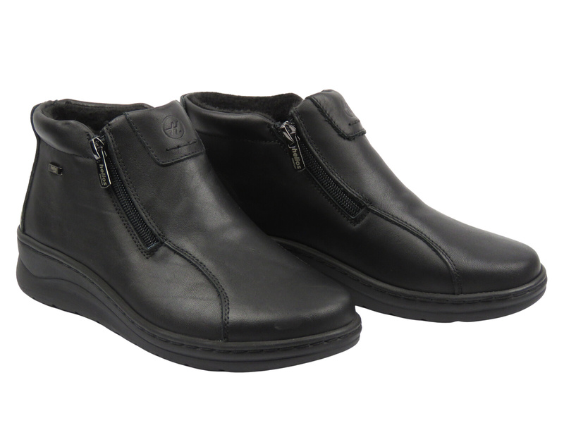 Wygodne botki damskie z miękkiej skóry - Helios 786, czarne